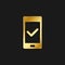 phone, check gold icon. Vector illustration of golden style