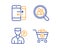 Phone communication, Search employees and Valet servant icons set. Remove purchase sign. Vector