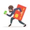 Phone credit card data steal thief escape internet character cartoon retro design vector illustration