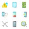 Phone diagnostics icons set, cartoon style