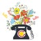 Phone with flowers and hello word - communication illustration