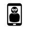 Phone fraud illustration, cheater icon in phone, isolated pictogram man in mask