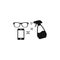 Phone and glasses cleaning or disinfecting black isolated vector icon.