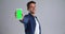 Phone, happy man and green screen on mockup space, advertising and marketing. Portrait, mobile and chroma key for