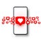 Phone heart like social network. white background.