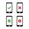 Phone icon with checkmark. Vector isolared elements. Check mark sign on smartphone screen. Stock vector template