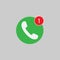 Phone icon, one missed call sign, white on green background. Vector flat illustration.