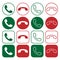 Phone icon set. Call application symbol collection. Green and red button. Flat interface sign. Simple shape old telephone logo.