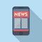 Phone live news icon flat vector. Smart online