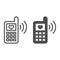 Phone and love message line and solid icon. Classic phone ringing with heart symbol, outline style pictogram on white