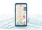 Phone map. GPS smartphone navigator app. Car transportation route. Mobile screen. Delivery search application. Tourism