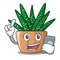 With phone mini zebra cactus on cartoon pot