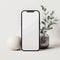 phone mockup with blank white space , minimalistic space aesthetic, shapes, white