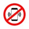 Phone off. Mobile ban. Icon of forbidden cellphone. Red sign of off use and call phone. Symbol of prohibited of smartphone. Stop