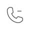 Phone related function with a minus sign for remove, decrease or withdraw feature. Vector thin line icon