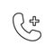 Phone related function with a plus sign for add content, increase volume and other features. Vector thin line icon