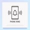 Phone ring: bell ringing on mobile screen thin line icon. Modern vector illustration