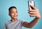 .Phone, selfie and boy child with happy smile for confident and carefree digital photograph fun. Cheerful male preteen