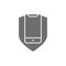 Phone with shield, smartphone protection grey icon.