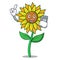 With phone sunflower character cartoon style