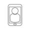 Phone user icon, online video conference linear symbol, smartphone isolated