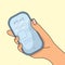 Phone in a woman`s hand. Latest news in your phone.