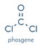 Phosgene molecule. Common chemical reagent, also used as chemical weapon. Skeletal formula.