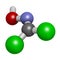 Phosgene oxime chemical weapon molecule. 3D rendering. Atoms are represented as spheres with conventional color coding: hydrogen