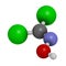 Phosgene oxime chemical weapon molecule. 3D rendering. Atoms are represented as spheres with conventional color coding: hydrogen