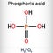 Phosphoric acid, orthophosphoric acid, H2PO4 molecule. It is a mineral weak acid, E338. Structural chemical formula