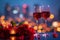 Photo Anniversary elegance red wine glasses, red roses, colorful city lights