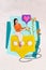 Photo artwork collage advertisement email chatting love conversation girl show hands heart symbol sitting text button