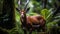 Photo of Asian unicorn or saola in nature in the forest. Asian unicorn is a rare animal side view. Save saola. Horizontal photo