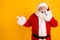 Photo astonished fat santa claus point finger impressed x-mas newyear christmas magic miracle ads promo touch white