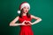 Photo of attractive charming coquettish lady make fingers heart figure express romantic feelings x-mas confession send