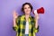 Photo of attractive young girl wear trendy shirt bob hair showing okey sign promotion loudspeaker alert isolated on