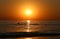 Photo background bright unusual sunset on the sea