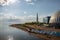 Photo of beach and the embankment of the Neva Bay in the park named after the 300th anniversary of St. Petersburg