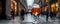 A Photo Of Beer Glas An Empty Very Old Wooden Board Top With A Blurred Shopping Mall In The Background - A Glass Of Beer On A