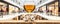 A Photo Of Beer Glas An Empty Very Old Wooden Board Top With A Blurred Shopping Mall In The Background - A Glass Of Beer On A