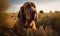 photo of bloodhound during sunset. Generative AI