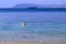 Photo of a blue sea with flocks of white gulls