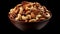 Photo of a bowl filled with assorted nuts on a black background