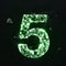 Photo of the burning green number on a black background.