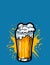 Photo of cafe bar social media post .happy beer day with brew beer and blue background.Ai generated