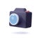 Photo camera. 3d vector icon. Photocamera with with lens and button render icon. Camera symbol for your web site design