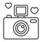 Photo camera black line icon. Photo session. Isolated vector element. Outline pictogram for web page, mobile app, promo