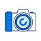 Photo camera color line icon. Photo session. Electronic device. Taking pictures. Pictogram for web page, mobile app, promo. UI UX