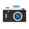 Photo camera front view photography sign. Flat vector device icon