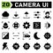 Photo Camera icon set include mode, cloud, rain, photo, camera, interface, download, upload, preferences, setting, adjustment,